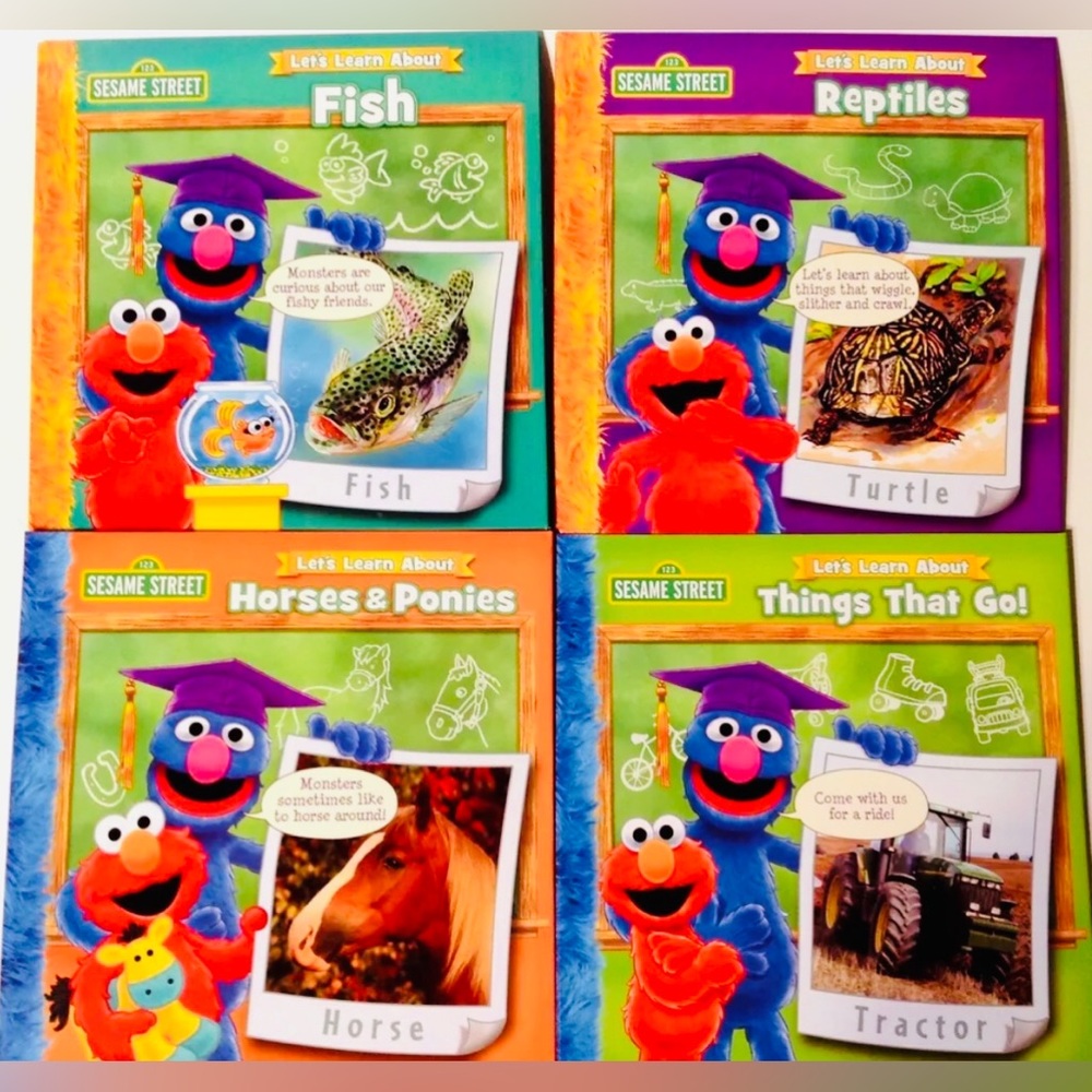 Sesame Street Book Childs Set 4 Horses Reptiles Fish Things That Go Educational